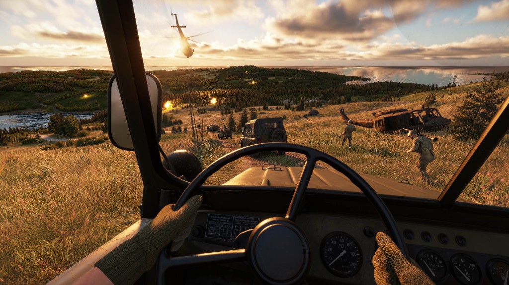 Driving a military vehicle toward a coastal engagement