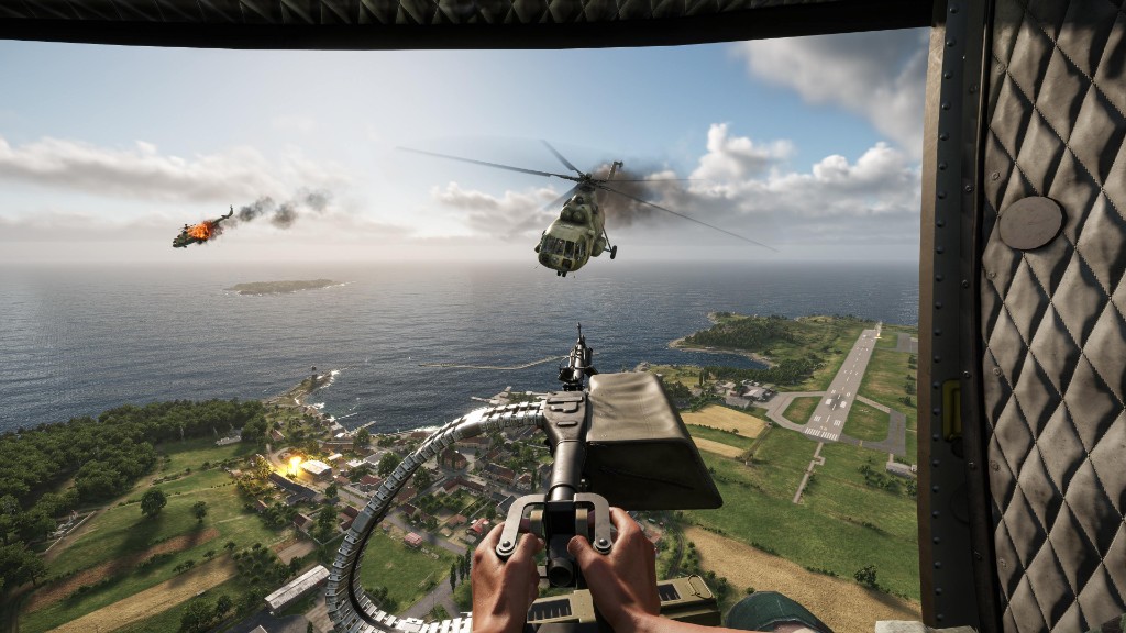 Door gunner view over Everon coastline