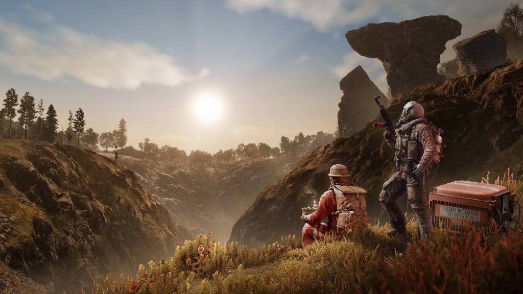 Rust canyon landscape at sunset