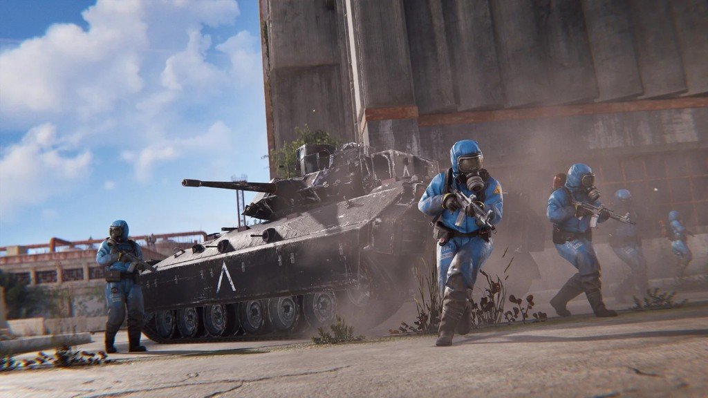 Bradley APC and scientists at industrial monument